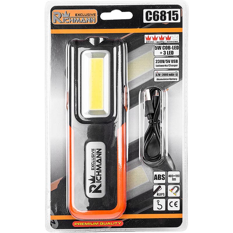 Linterna LED RICHMANN C6815 de 5W + 3W con alimentación a pilas, inclinación, ajuste de potencia