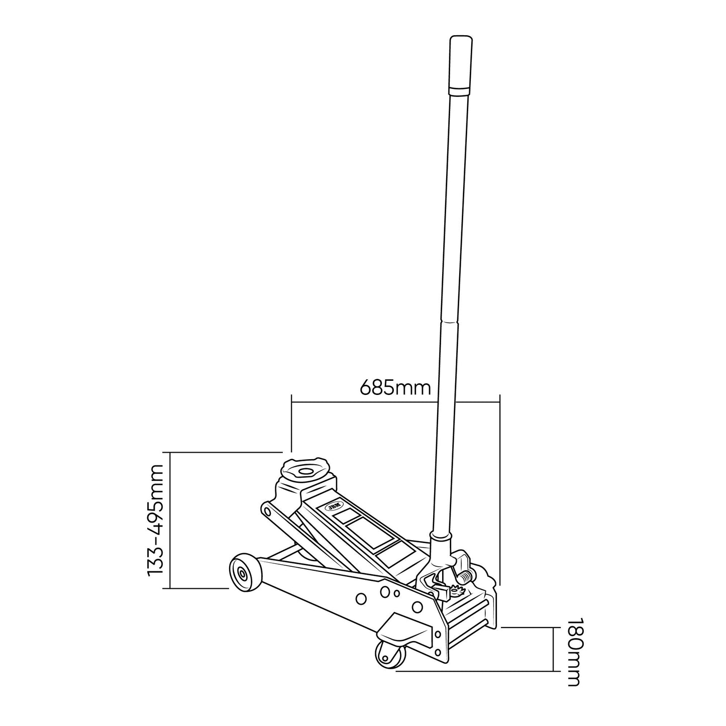 JBM 3.5 Ton (3500 kg) Heavy Duty Hydraulic Wheel Jack | Height 133-495mm | Ref. 50818