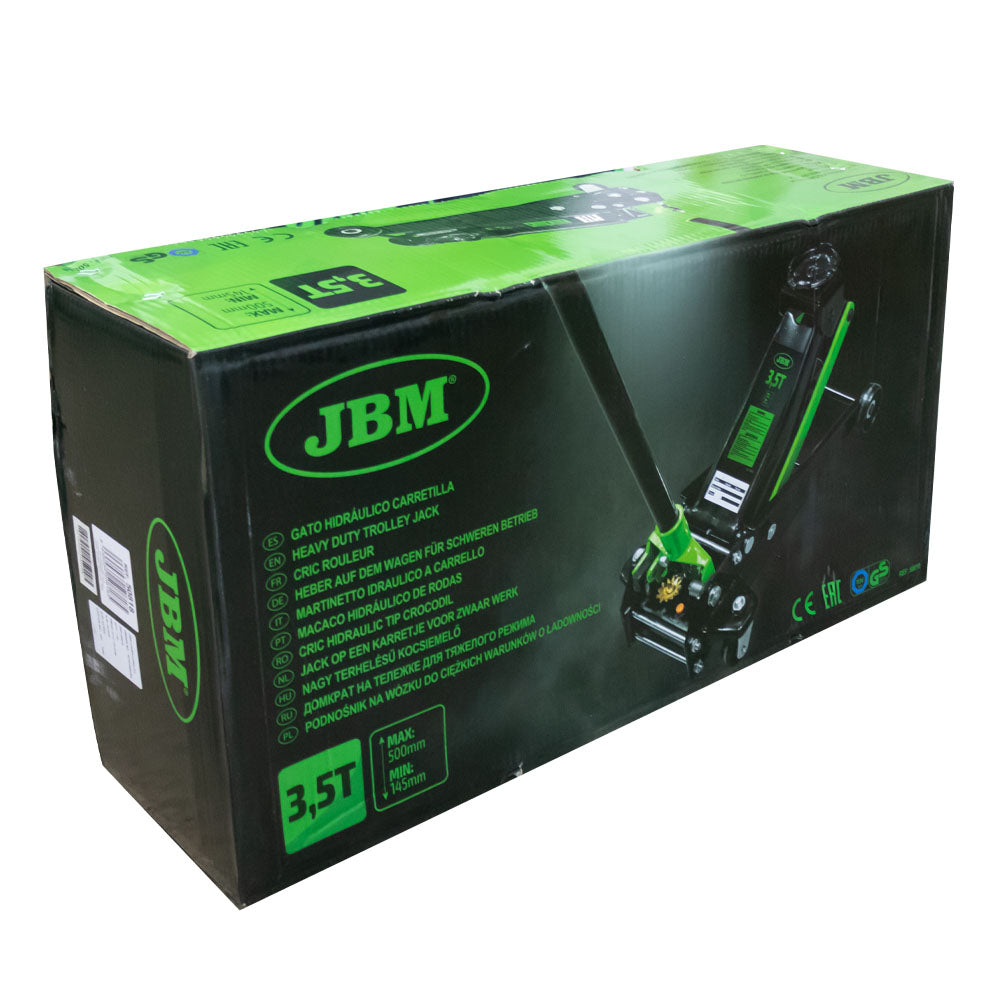 JBM 3.5 Ton (3500 kg) Heavy Duty Hydraulic Wheel Jack | Height 133-495mm | Ref. 50818