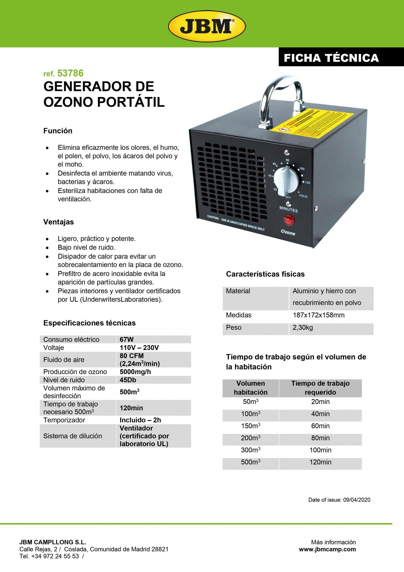 GERADOR DE OZONO PORTÁTIL 5000 MG/H (220V) 53786