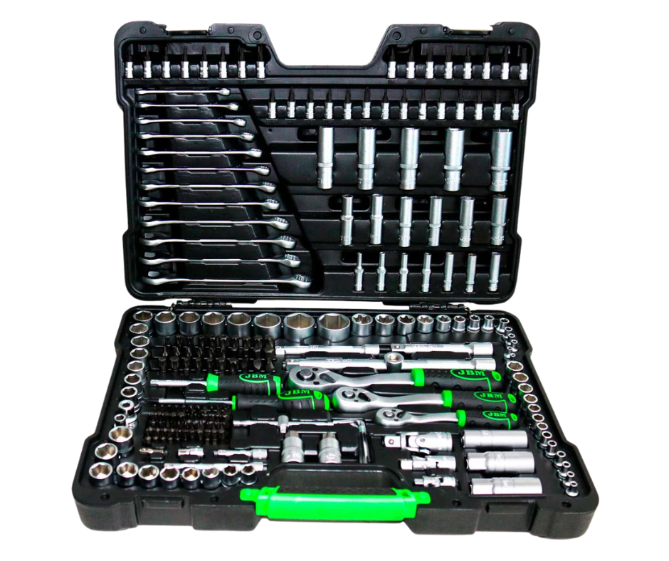 Mala de Ferramentas 108 Peças JBM - Soquetes Hexagonais Zincados 1/4" e 1/2" (Ref. 54037)