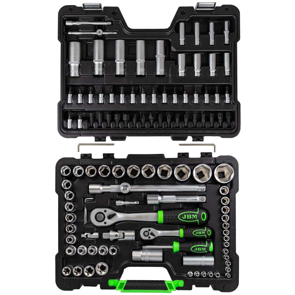 Mala de Ferramentas 108 Peças JBM - Soquetes Hexagonais Zincados 1/4" e 1/2" (Ref. 54037)