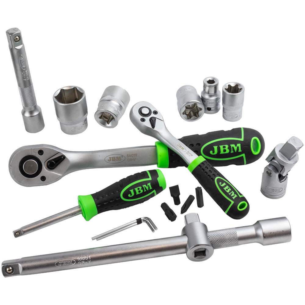 Mala de Ferramentas 108 Peças JBM - Soquetes Hexagonais Zincados 1/4" e 1/2" (Ref. 54037)