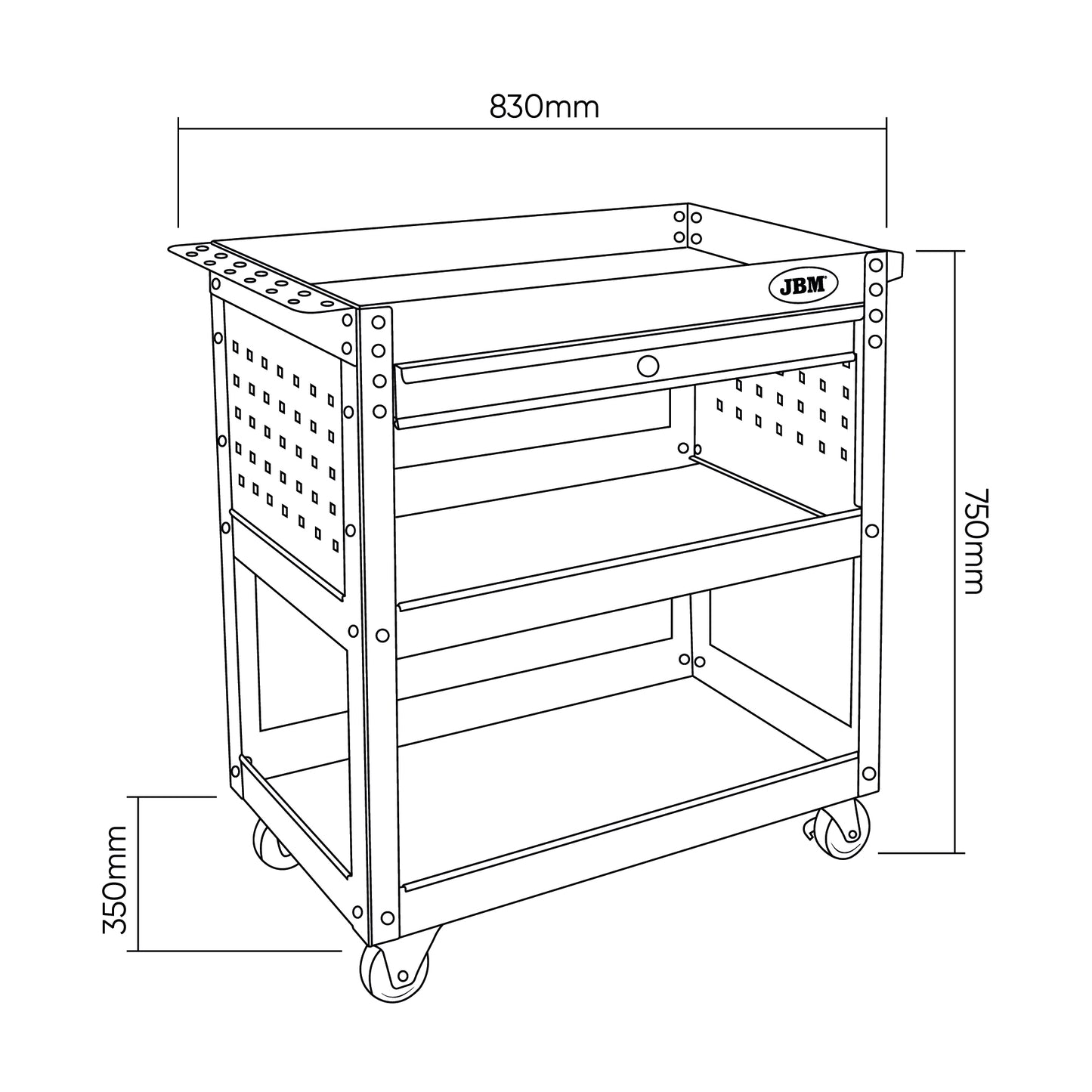 🛒 CARRINHO DE SERVIÇO COM GAVETA E 3 PRATELEIRAS | JBM 54499