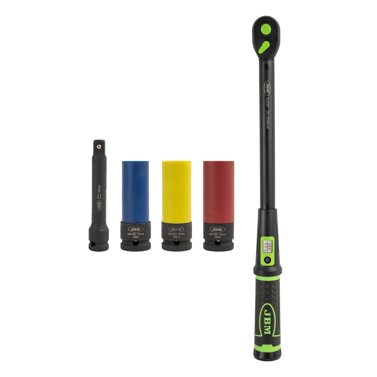 JOGO DE 5 PEÇAS: CHAVE DINAMOMÉTRICA E VISOR DE ÂNGULO DIGITAL | JBM 54785