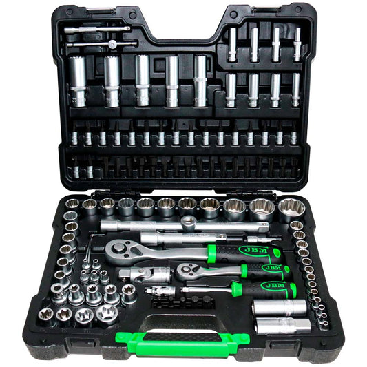 Mala de Ferramentas 108 Peças JBM - Soquetes XZN Zincadas 1/4" e 1/2" (Ref. 54036)