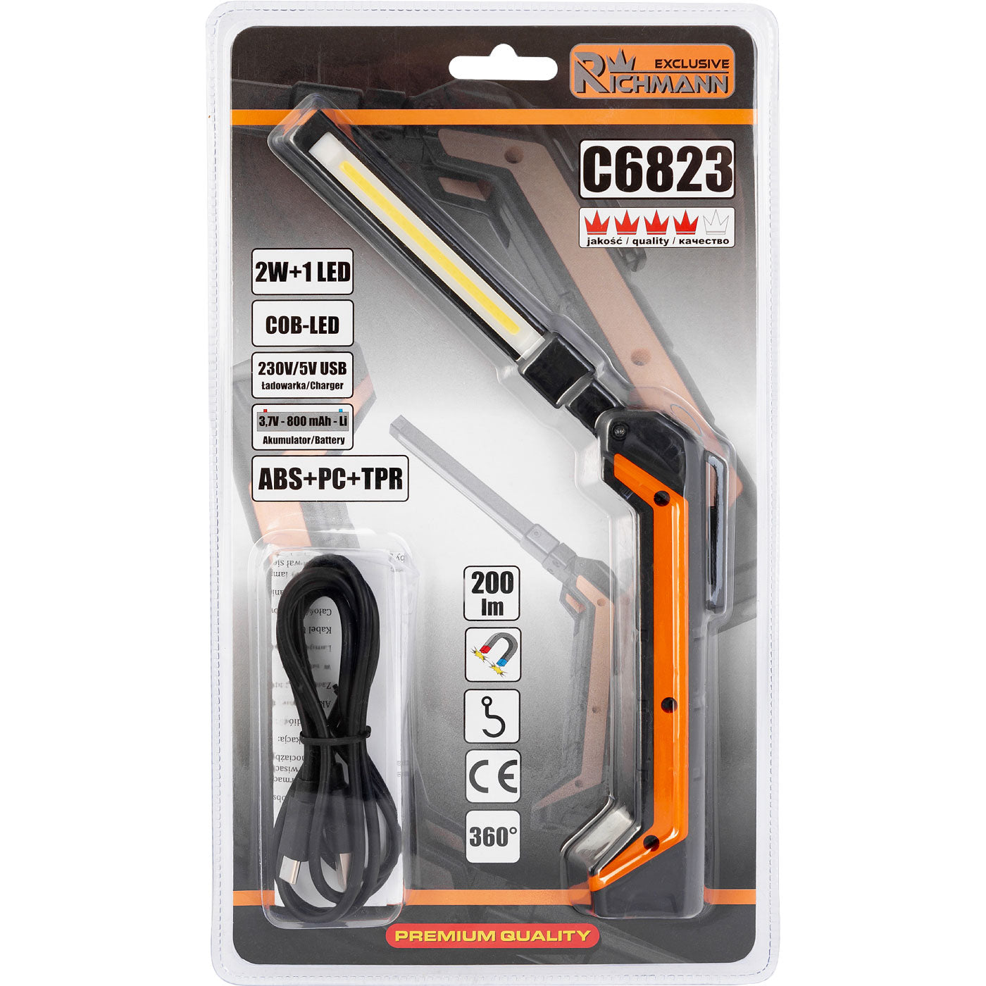 Linterna de bolígrafo plegable Richmann C6823 con pilas, 2 W + 1 W, magnética